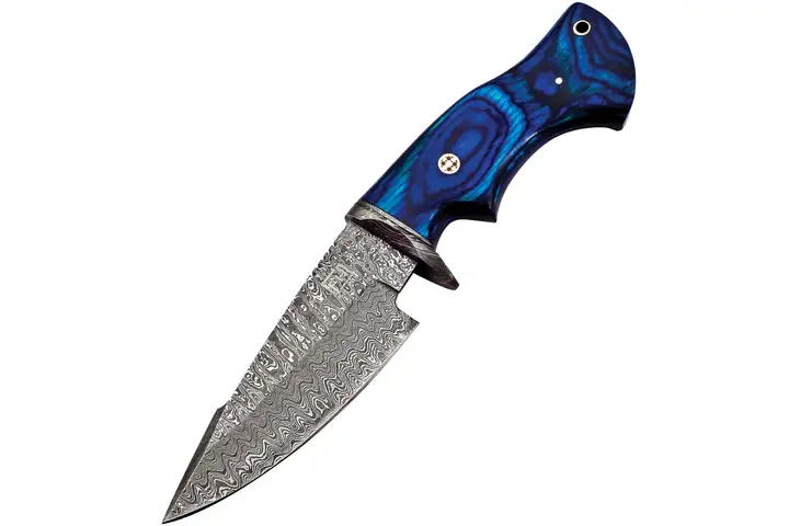 FH Knives Damascus Blue 5in Fixed Blade Knife MLK-0003 w/ Free S&H